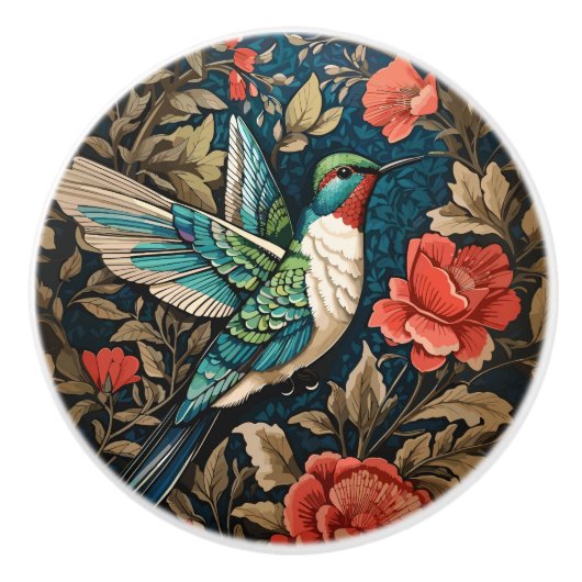 Elegant Flying Hummingbird William Morris Inspirie Keramikknauf (Vorderseite)