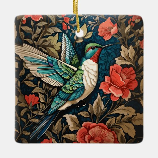 Elegant Flying Hummingbird William Morris Inspirie Keramikornament (Vorderseite)