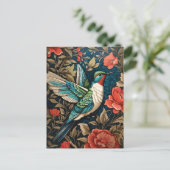 Elegant Flying Hummingbird William Morris Inspirie Postkarte (Stehend Vorderseite)