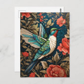Elegant Flying Hummingbird William Morris Inspirie Postkarte (Vorne/Hinten)