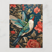 Elegant Flying Hummingbird William Morris Inspirie Postkarte (Vorderseite)
