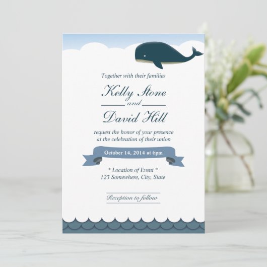 Elegant Flying Whale Wedding Einladungen (Stehend Vorderseite)