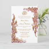 Elegant Foil and Dark Plum Leaf  Islamic 2 Wedding Einladung (Stehend Vorderseite)