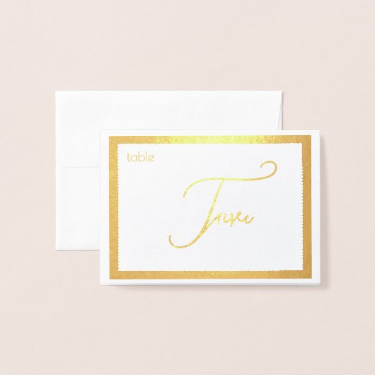 Elegant Foil Wedding Table Number Tent - FIVE (Rückseite mit Umschlag)