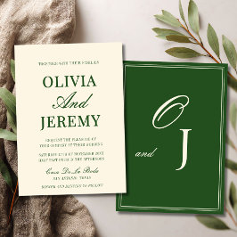 Elegant Forest Green & Cream Old Money Wedding Einladung