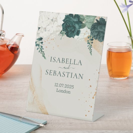 Elegant Forest Green Rose Gold Wedding Sockelschild (In Situ)