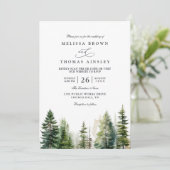 Elegant forest minimalist pine qr code wedding einladung (Stehend Vorderseite)