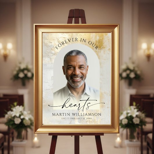 Elegant Forever Hearts Photo Script Gold Funeral Poster