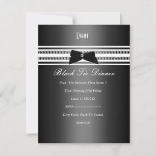 Elegant Formal Black Tie Silber Grau Dinner 2 Einladung