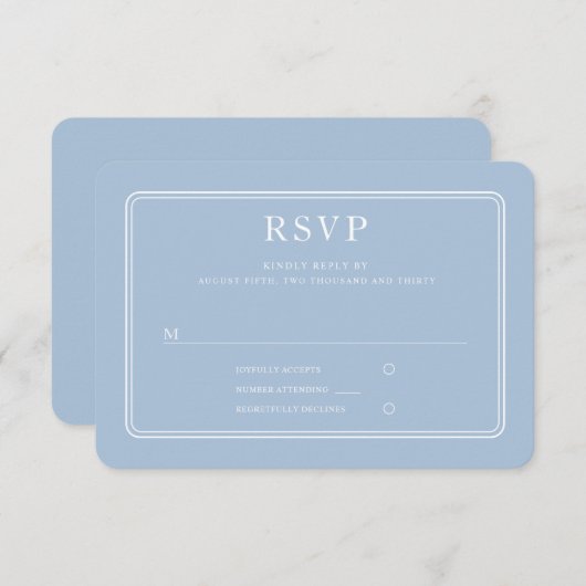 Elegant Formal Blue Wedding RSVP Karte (Vorne/Hinten)