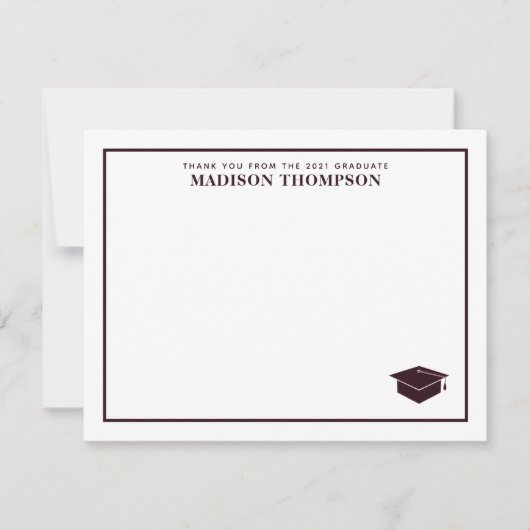Elegant Formal Burgundy Script Graduation Cap Mitteilungskarte (Vorderseite)