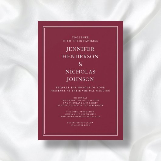 Elegant Formal Burgundy Virtual Wedding Einladung