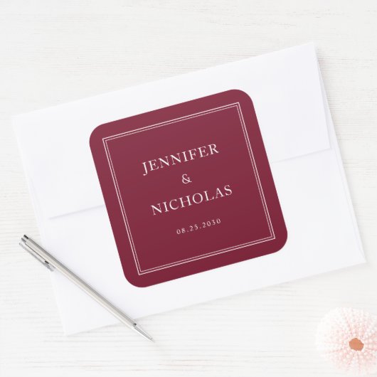 Elegant Formal Burgundy Wedding Quadratischer Aufkleber (Umschlag)