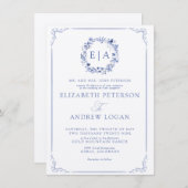 Elegant Formal Calligraphy Floral Wreath Wedding Einladung (Vorne/Hinten)