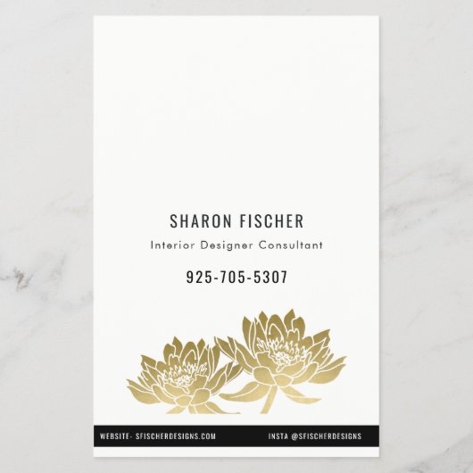 Elegant Formal Faux Gold Lotus Floral Business Flyer (Hinten)