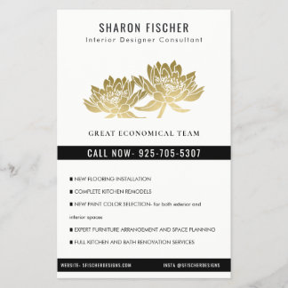 Elegant Formal Faux Gold Lotus Floral Business Flyer