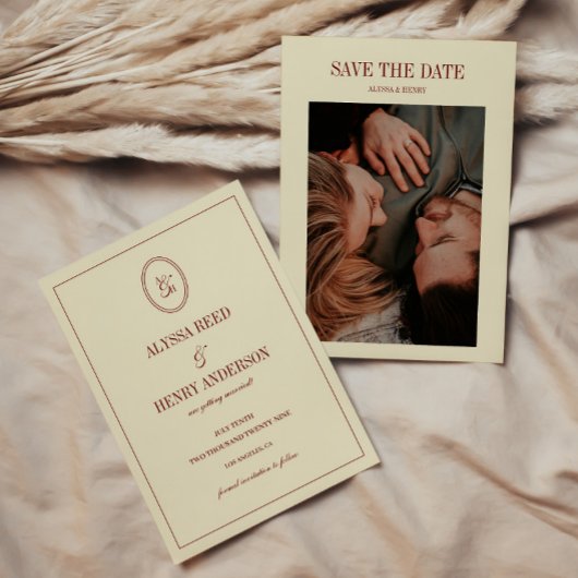 Elegant Formal Ivory Monogram Couple Photo Wedding Save The Date