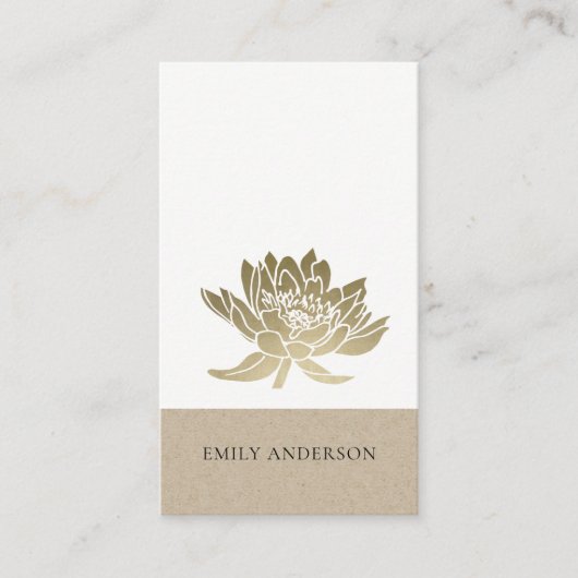 ELEGANT FORMAL KRAFT GLAM IMITATS GOLD LOTUS FLORA VISITENKARTE (Vorderseite)