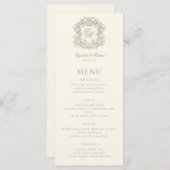 Elegant Formal Monogram Crest Ivory Wedding Menükarte (Vorne/Hinten)