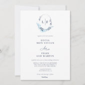 Elegant Formal Navy Blue Monogram Initial Wedding Einladung (Vorderseite)