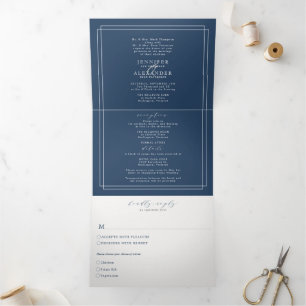 Elegant Formal Navy Bold Wedding Tri-Fold Dreifach Gefaltete Einladung