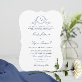 Elegant Formal Navy Monogram Wedding Einladung