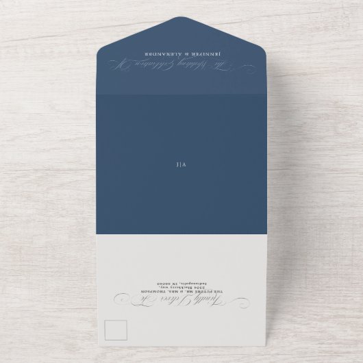 Elegant Formal Navy Simple Wedding All In One Einladung (Außenbereich)
