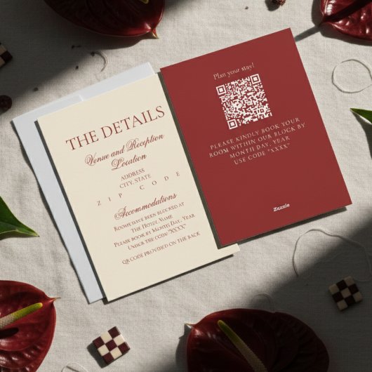 Elegant Formal Old Money Bold Red Wedding Details Begleitkarte