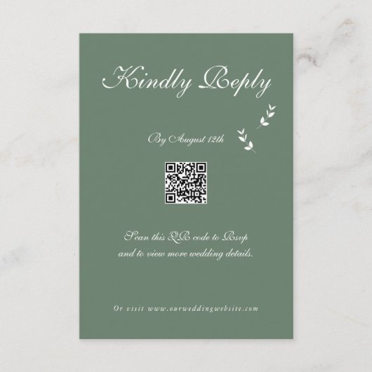 Elegant Formal Sage Olive Green Script Wedding Begleitkarte (Vorderseite)