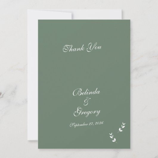 Elegant Formal Sage Olive Green Script Wedding Dankeskarte (Vorderseite)