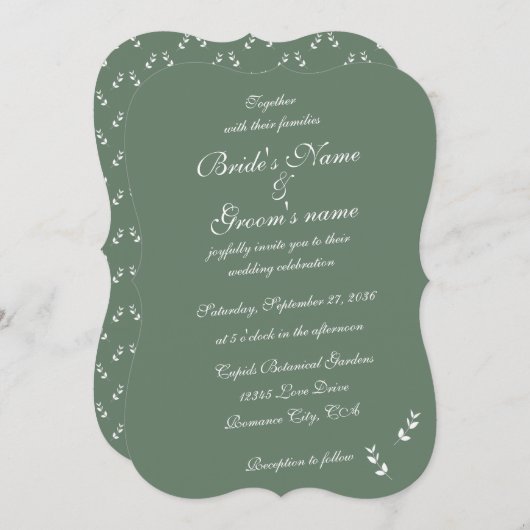 Elegant Formal Sage Olive Green Script Wedding Einladung (Vorne/Hinten)