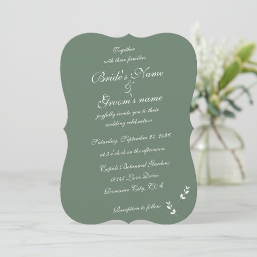 Elegant Formal Sage Olive Green Script Wedding Einladung (Stehend Vorderseite)
