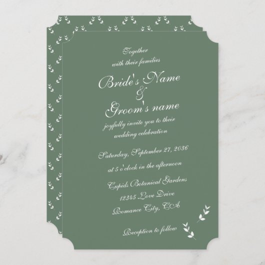 Elegant Formal Sage Olive Green Script Wedding Einladung (Vorne/Hinten)