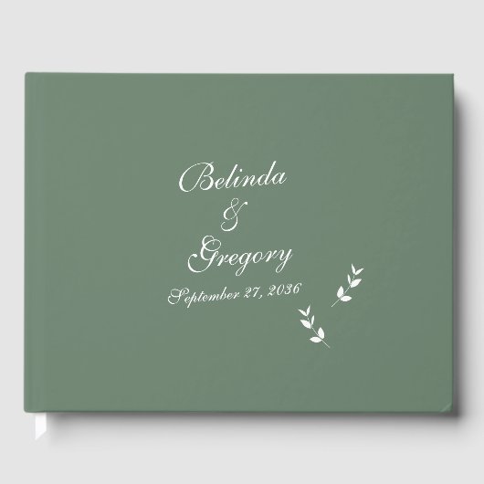 Elegant Formal Sage Olive Green Script Wedding Gästebuch (Vorderseite)