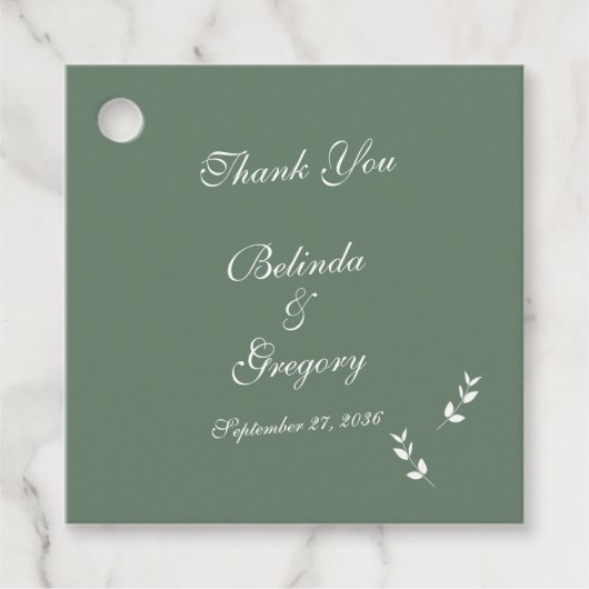 Elegant Formal Sage Olive Green Script Wedding Geschenkanhänger (Vorderseite)