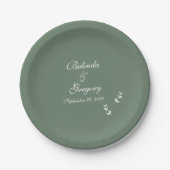 Elegant Formal Sage Olive Green Script Wedding Pappteller (Vorderseite)