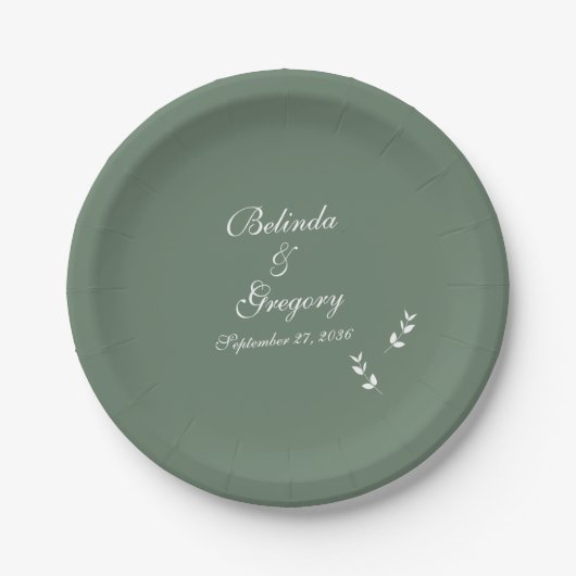 Elegant Formal Sage Olive Green Script Wedding Pappteller (Vorderseite)