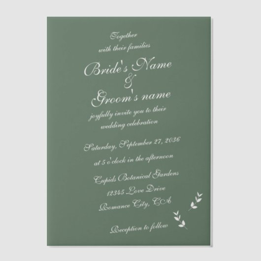 Elegant Formal Sage Olive Green Script Wedding Pergament Einladungen (Vorderseite)