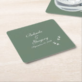Elegant Formal Sage Olive Green Script Wedding Rechteckiger Pappuntersetzer (angewinkelt)