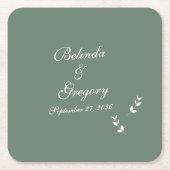Elegant Formal Sage Olive Green Script Wedding Rechteckiger Pappuntersetzer (Vorderseite)