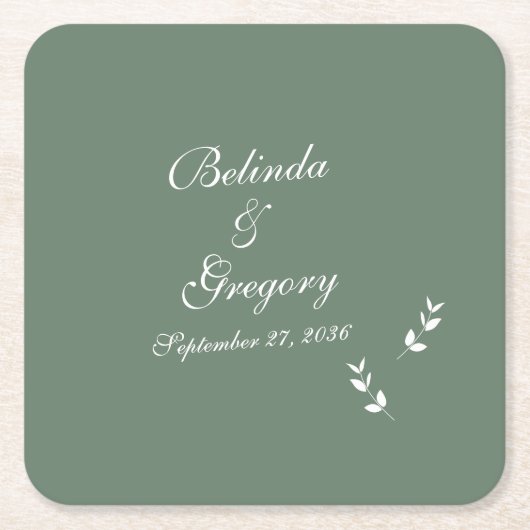 Elegant Formal Sage Olive Green Script Wedding Rechteckiger Pappuntersetzer (Vorderseite)