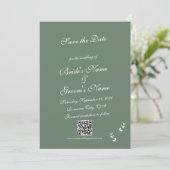 Elegant Formal Sage Olive Green Script Wedding Save The Date (Stehend Vorderseite)