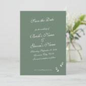 Elegant Formal Sage Olive Green Script Wedding Save The Date (Stehend Vorderseite)