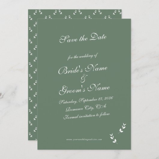 Elegant Formal Sage Olive Green Script Wedding Save The Date (Vorne/Hinten)