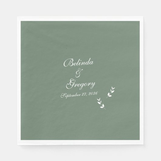 Elegant Formal Sage Olive Green Script Wedding Serviette (Vorderseite)