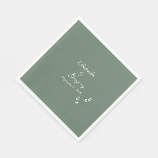 Elegant Formal Sage Olive Green Script Wedding Serviette (Ecke)