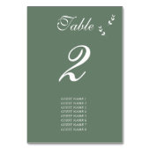 Elegant Formal Sage Olive Green Script Wedding Tischnummer (Rückseite)