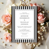 Elegant Formal Stripes Black And White Wedding Einladung