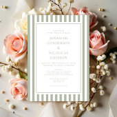Elegant Formal Stripes Sage Green Wedding Einladung