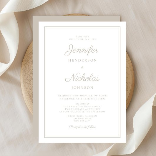 Elegant Formal Taupe Script Wedding Einladung